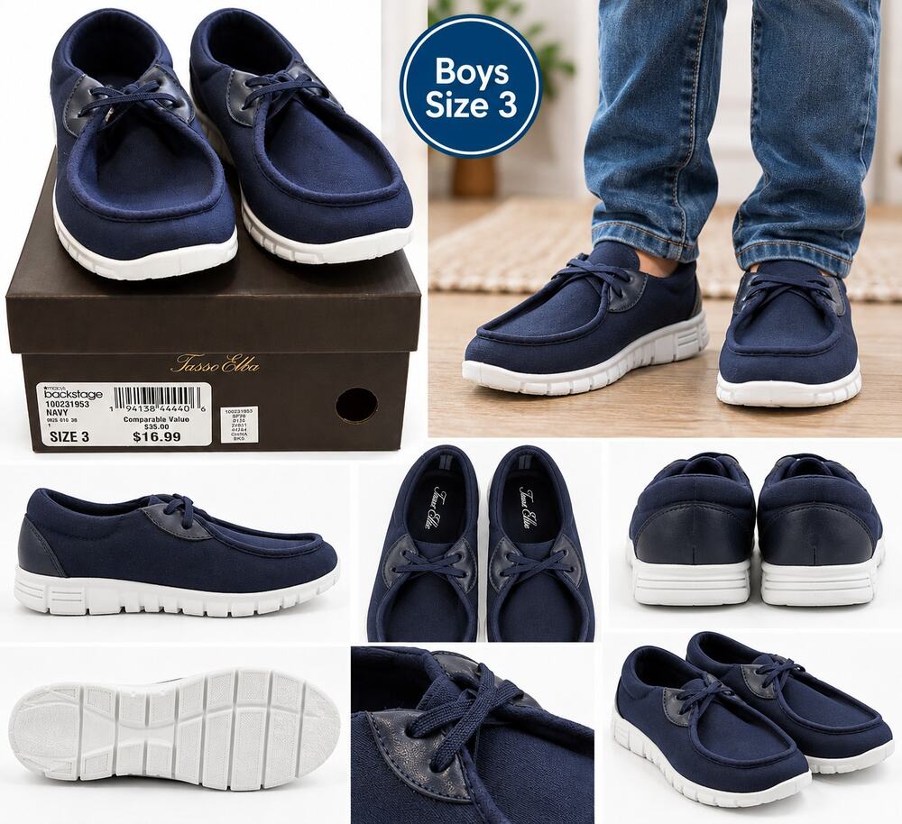Tasso Elba Boys Navy Casual Lace-Up Shoes – Size 3